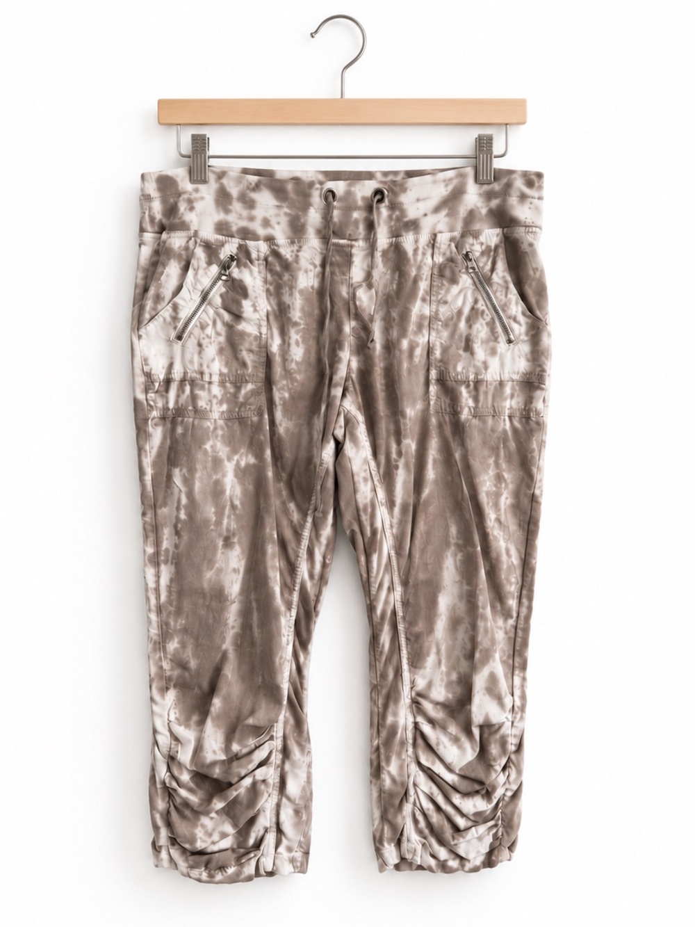 XCVI Taupe Tie Dye Ruched Stretch Cotton Crop Pants Large Style 21429